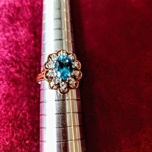 14K Gold Ring with  Blue Topaz & Diamonds 50% Discount + Free Shipping